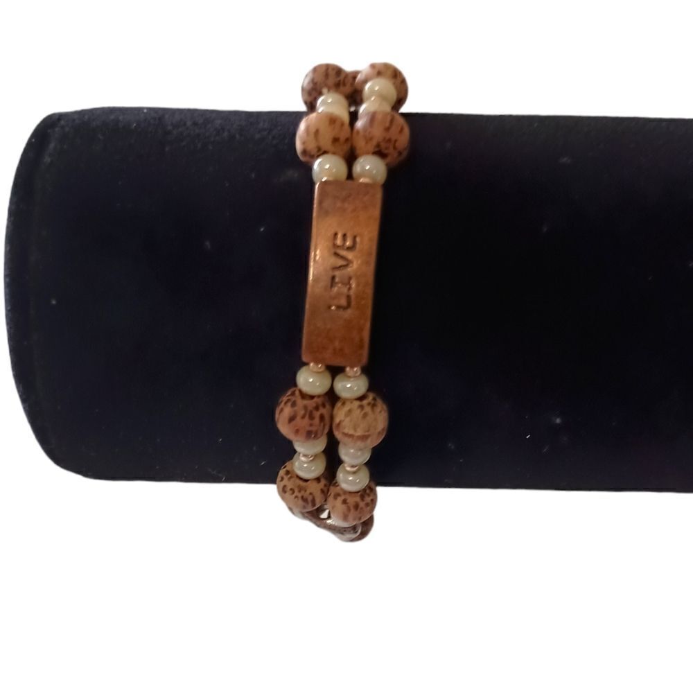 LIVE Beaded Bracelet Memory Wire Adjusts Bangle Cross Religious Inspirational - Picture 6 of 16